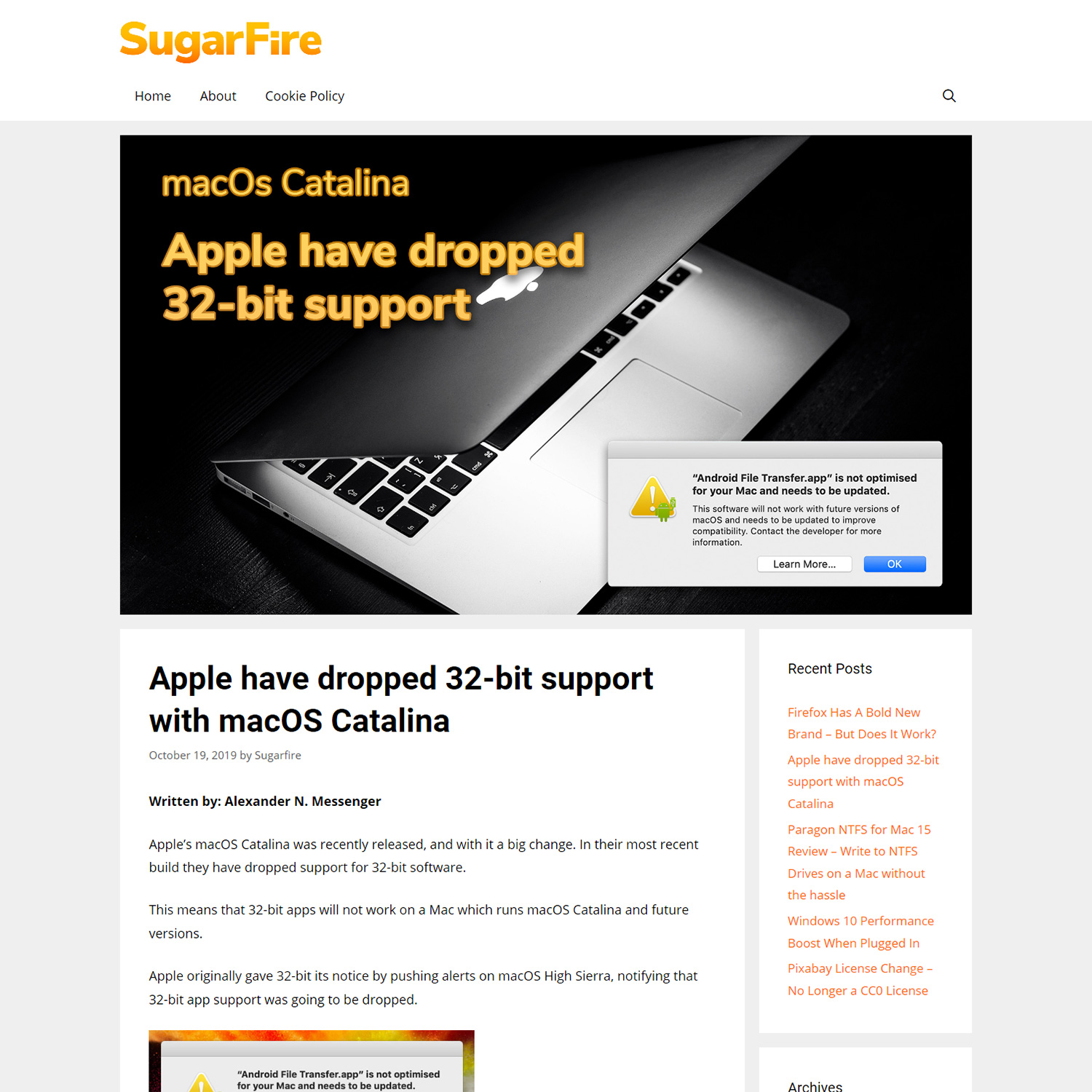 Image of Apple Have Dropped 32-bit Support with macOS Catalina article on the SugarFire.net website